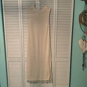 Callahan Ladies XL Knit wheat color Sleeveless Maxi Dress with fringe bottom